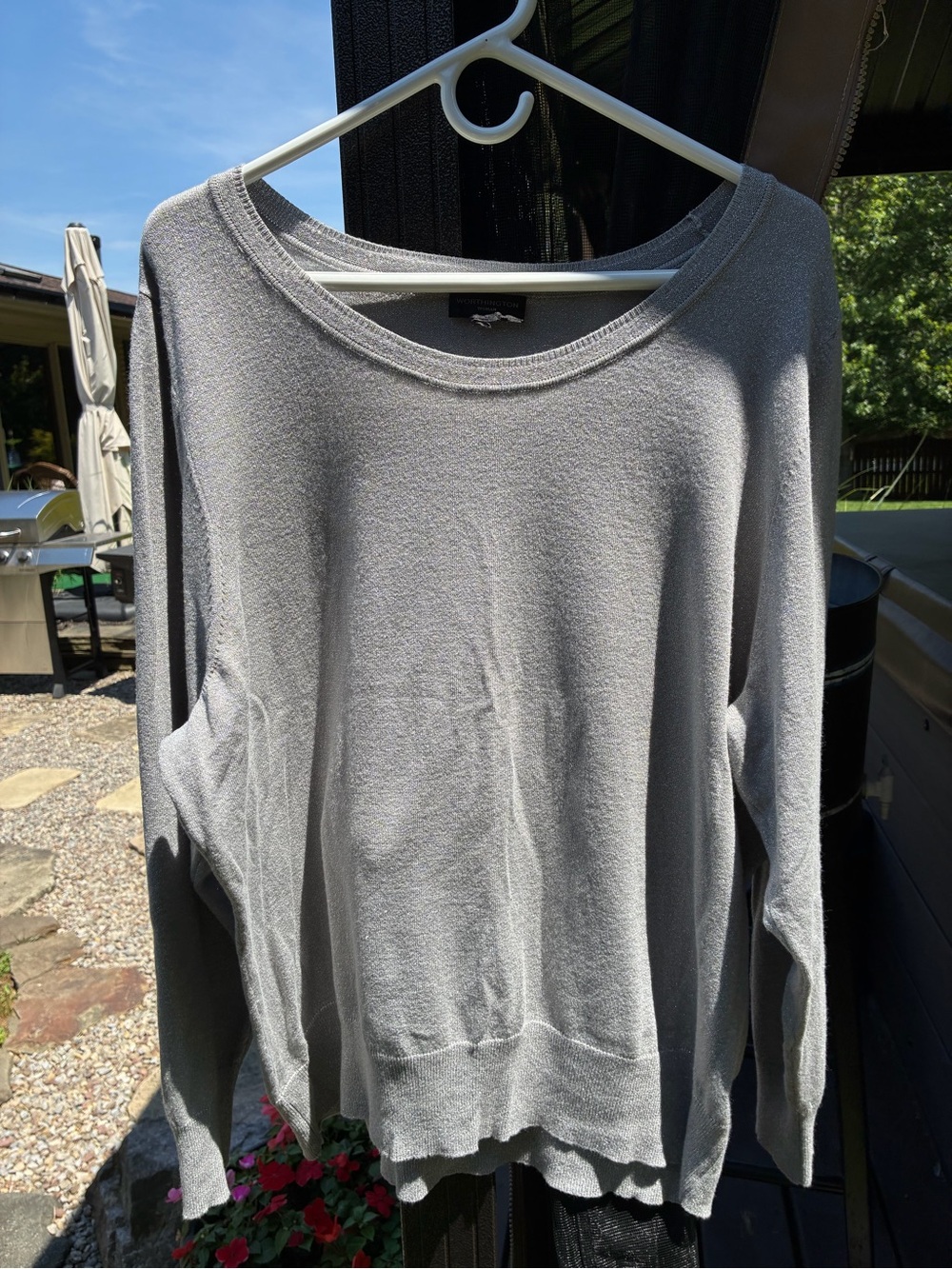 Light Gray Worthington Metallic Silver Women's Crewneck Sweater